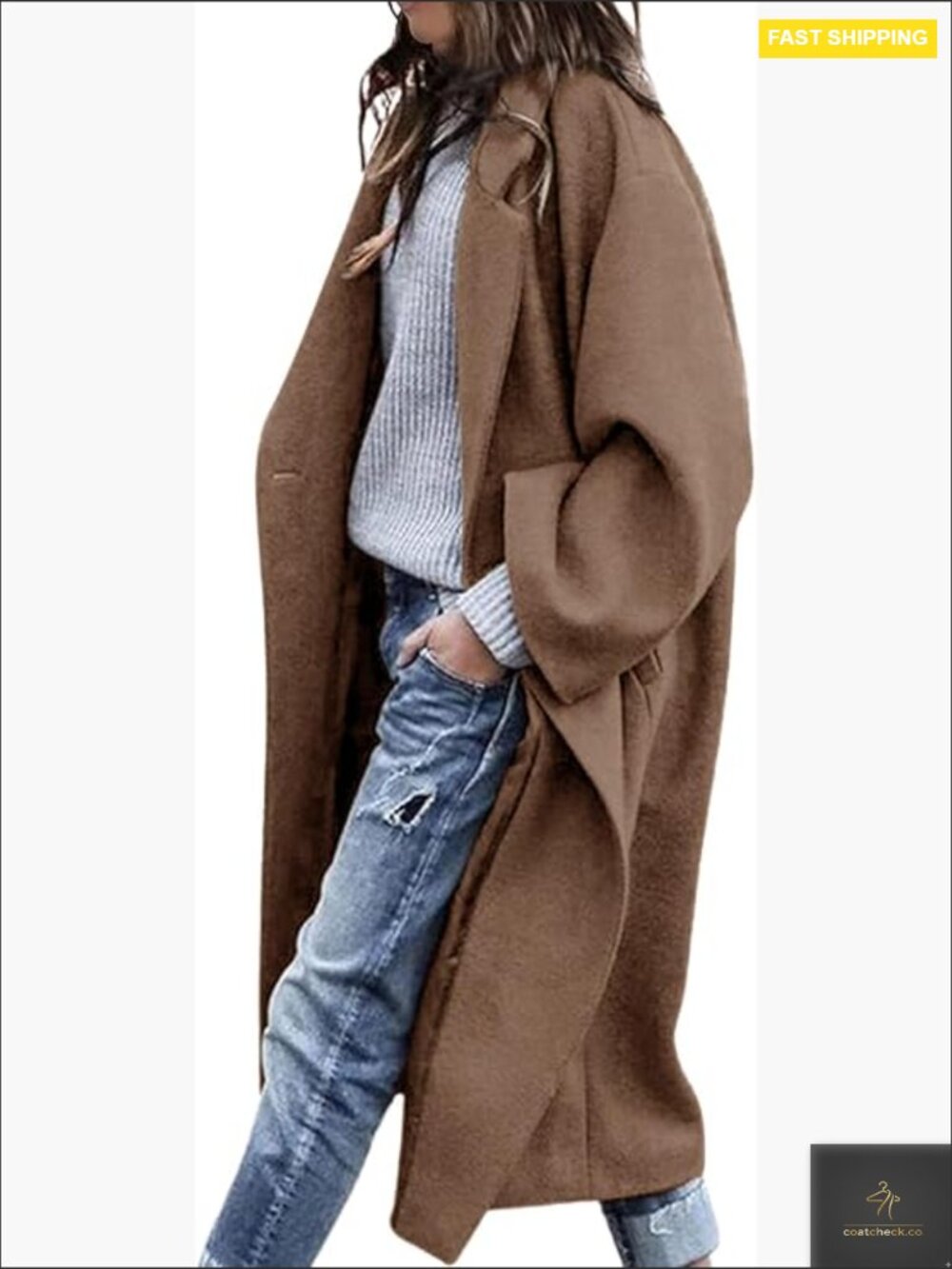 Oversized Wool Pea Coat Notch Lapel Trench Chic Classic Winter Casual